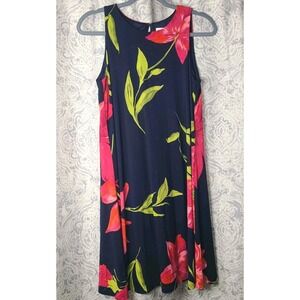 Anne Klein Floral Sleeveless Dress Womens Size 6 Navy Pink A-Line Lined